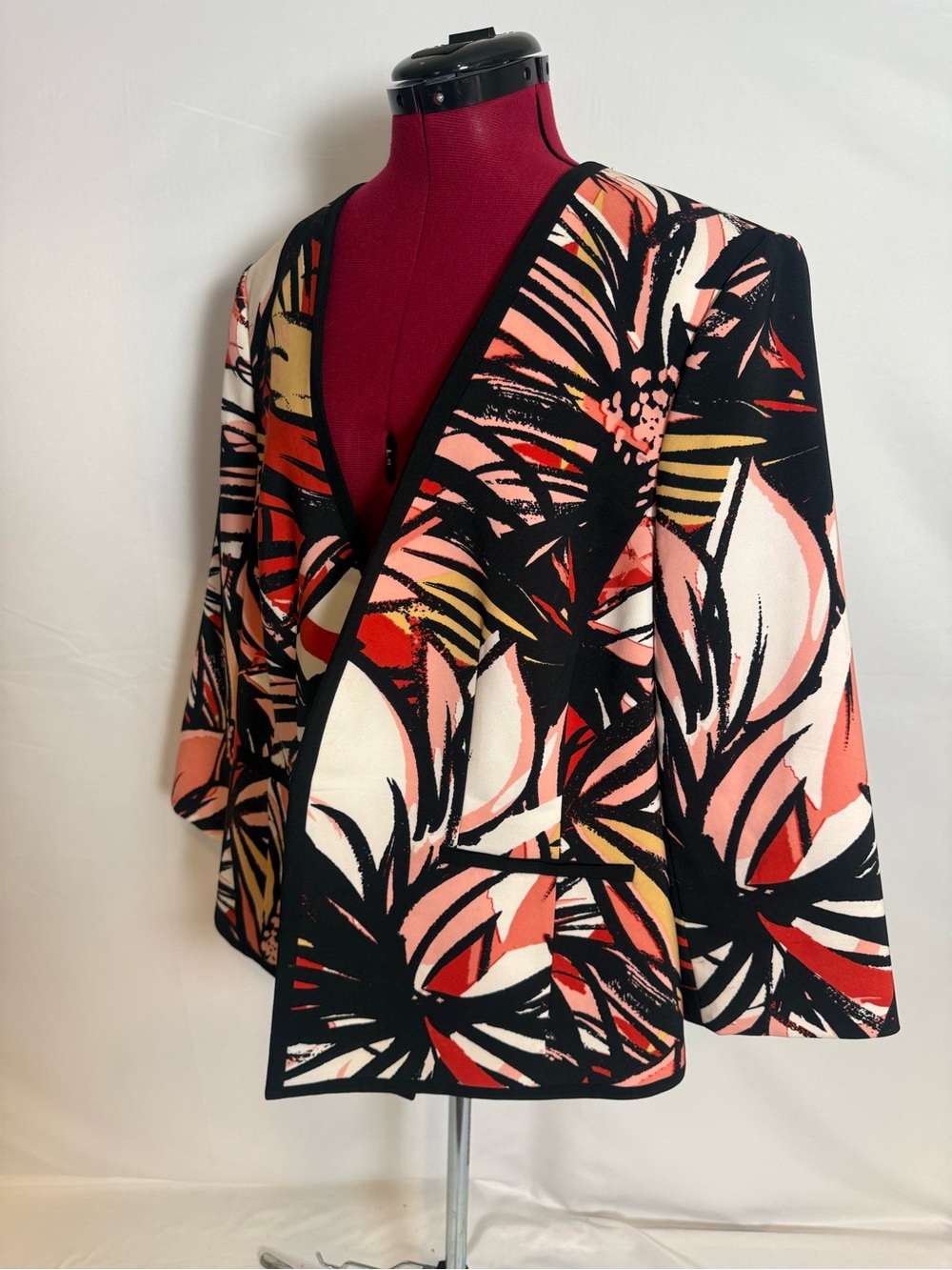 Kasper Open-Front Jacket Women Size 18W Multi-Colored Floral Pattern 3/4 Sleeve - Picture 3 of 13